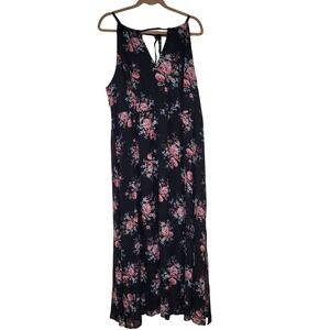 Torrid Black Floral Print Maxi Dress‎ Sleeveless Plus Size 2 lined tie neck